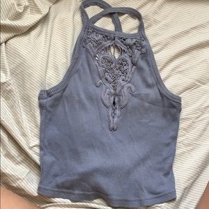 Kendall & Kylie Blue Crop Top with Crochet Detail